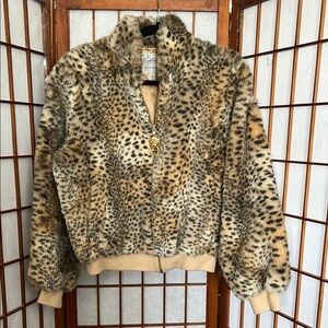 St. John Coat Collection by Marie Gray Cheetah Faux Fur Bomber Jacket M